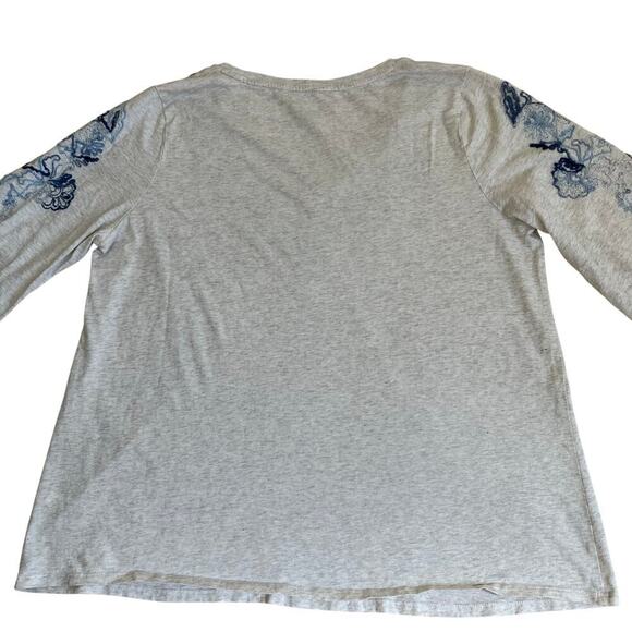 J. Jill PureJill Embroidered Jersey Top Cream Blue Puff Sleeve Peasant Blouse - Picture 15 of 16